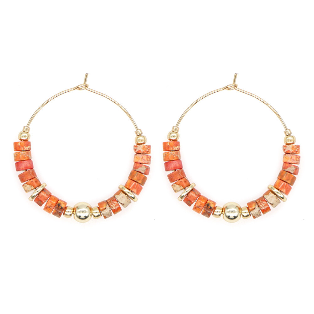 1 Pair Bohemian Geometric Beaded Alloy Women's Hoop Earrings