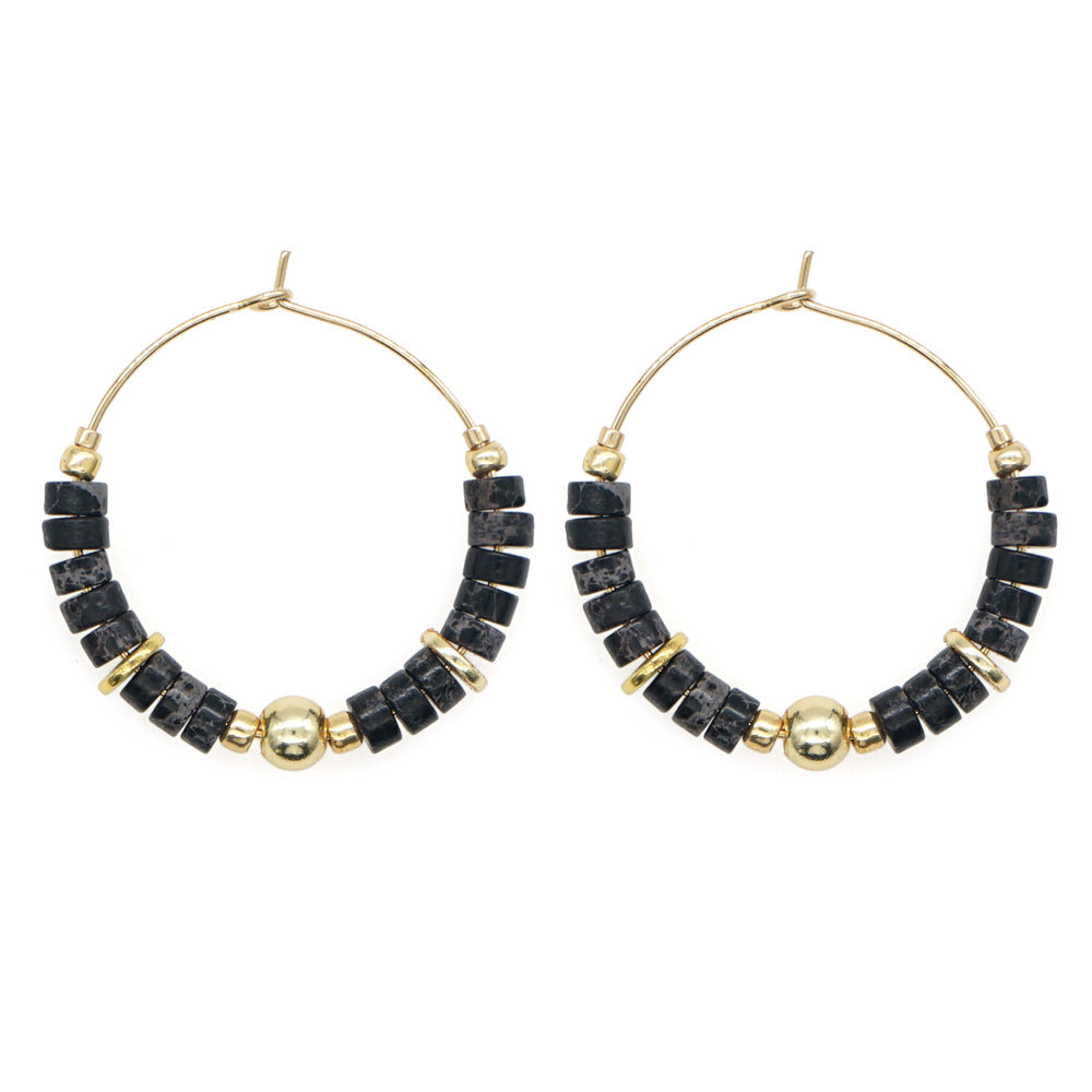 1 Pair Bohemian Geometric Beaded Alloy Women's Hoop Earrings