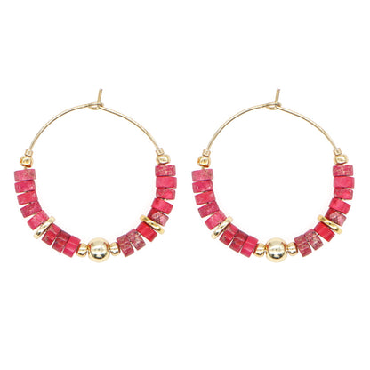 1 Pair Bohemian Geometric Beaded Alloy Women's Hoop Earrings