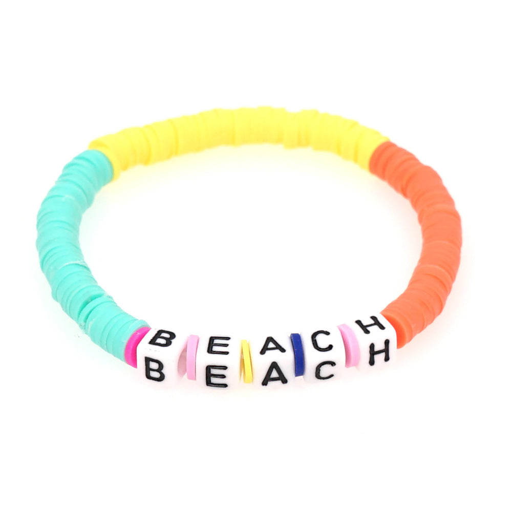 Fashion Letter Colorful Soft Clay Patchwork Pearl Bracelets