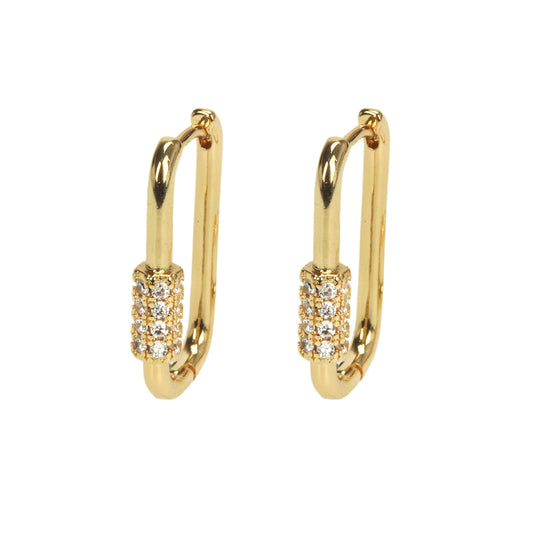Fashion Rectangle Copper Hoop Earrings Gold Plated Zircon Copper Earrings