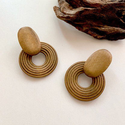 1 Pair Retro Geometric Wood Ear Studs