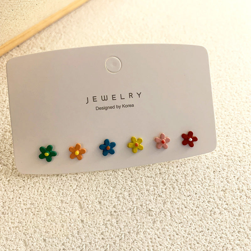 Sweet Geometric Bear Flower Alloy Ear Studs 3 Pairs