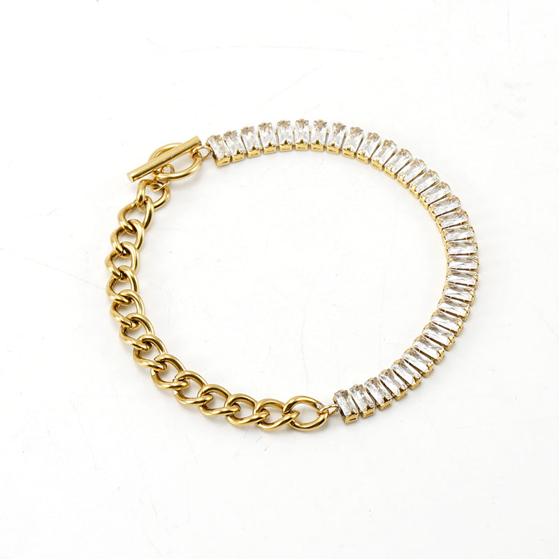 Fashion Geometric Stainless Steel Bracelets Necklace Patchwork Gold Plated Rhinestones Stainless Steel Necklaces