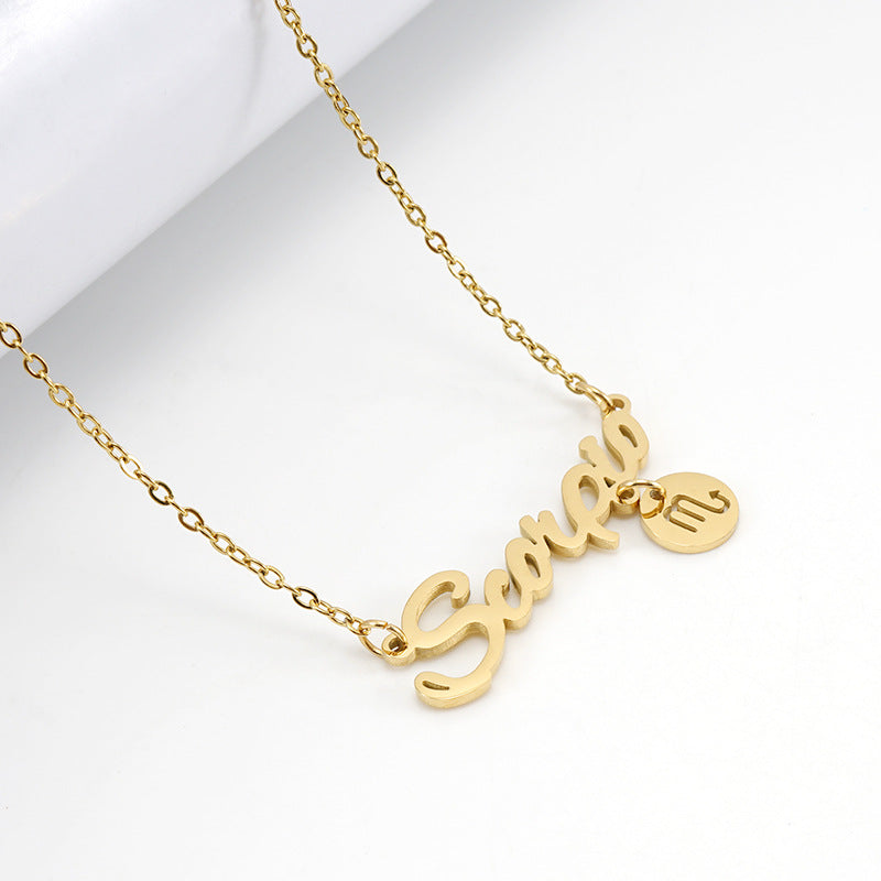 Fashion Letter Constellation Stainless Steel Pendant Necklace Gold Plated Stainless Steel Necklaces