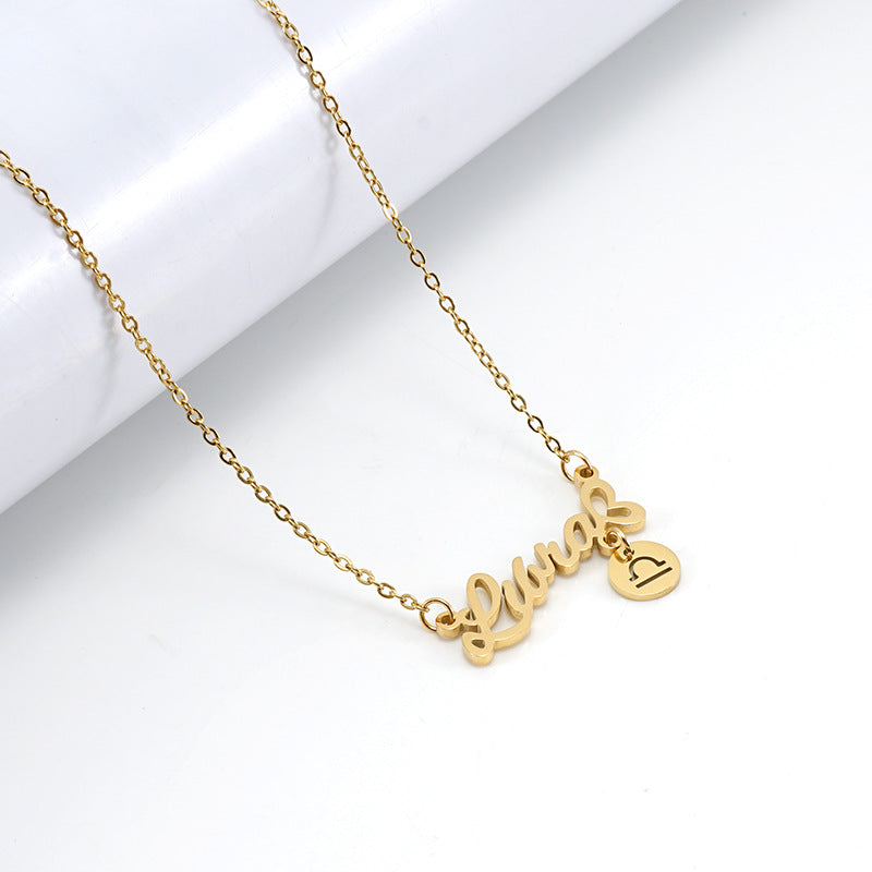 Fashion Letter Constellation Stainless Steel Pendant Necklace Gold Plated Stainless Steel Necklaces