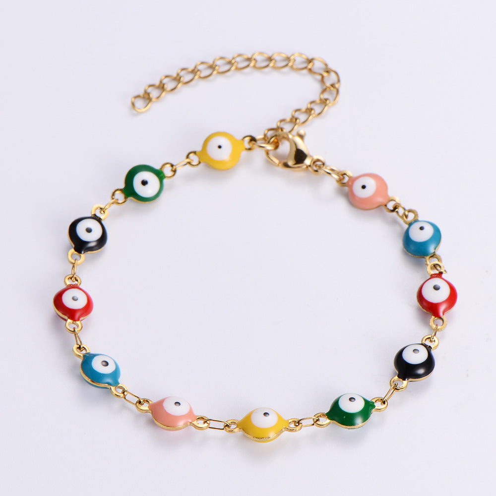 Ethnic Style Eye Stainless Steel Bracelets Necklace Patchwork Enamel Gold Plated Stainless Steel Bracelets