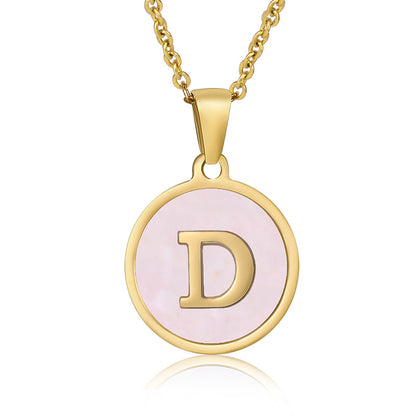 Simple Style Round Letter Stainless Steel Pendant Necklace Gold Plated Shell Stainless Steel Necklaces