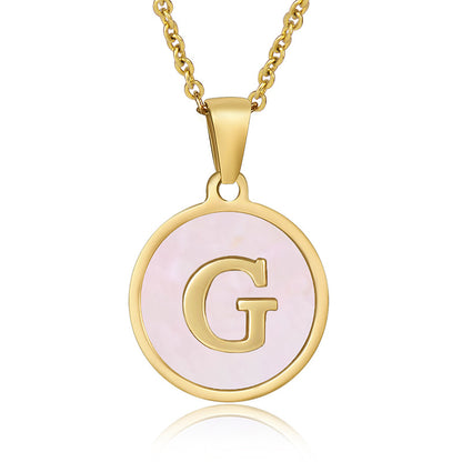 Simple Style Round Letter Stainless Steel Pendant Necklace Gold Plated Shell Stainless Steel Necklaces