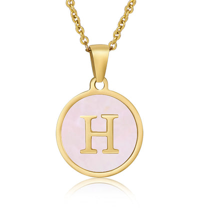 Simple Style Round Letter Stainless Steel Pendant Necklace Gold Plated Shell Stainless Steel Necklaces