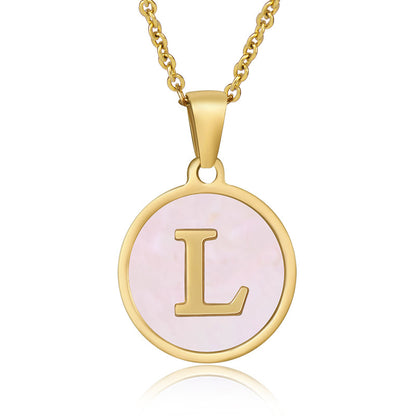 Simple Style Round Letter Stainless Steel Pendant Necklace Gold Plated Shell Stainless Steel Necklaces