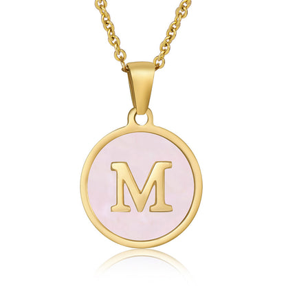 Simple Style Round Letter Stainless Steel Pendant Necklace Gold Plated Shell Stainless Steel Necklaces