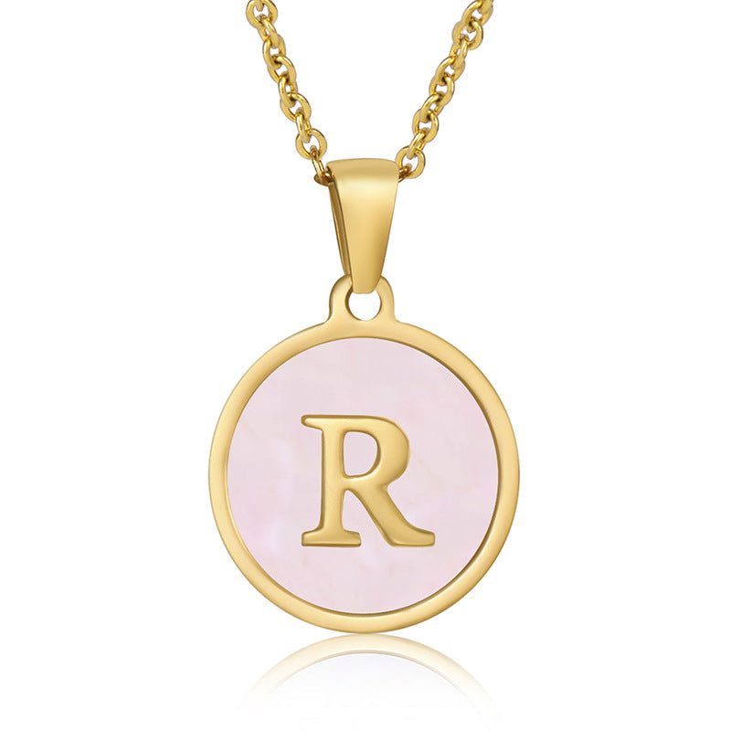 Simple Style Round Letter Stainless Steel Pendant Necklace Gold Plated Shell Stainless Steel Necklaces