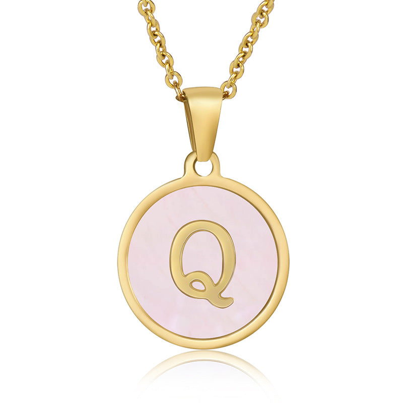 Simple Style Round Letter Stainless Steel Pendant Necklace Gold Plated Shell Stainless Steel Necklaces