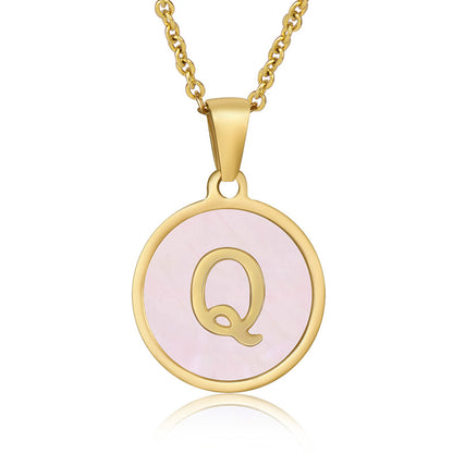 Simple Style Round Letter Stainless Steel Pendant Necklace Gold Plated Shell Stainless Steel Necklaces