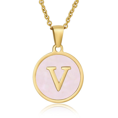 Simple Style Round Letter Stainless Steel Pendant Necklace Gold Plated Shell Stainless Steel Necklaces