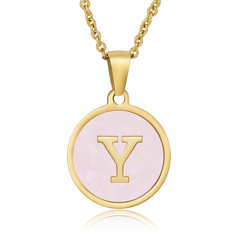 Simple Style Round Letter Stainless Steel Pendant Necklace Gold Plated Shell Stainless Steel Necklaces