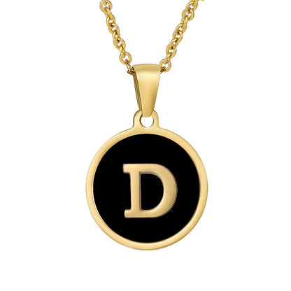 Fashion Round Letter Stainless Steel Gold Plated Shell Pendant Necklace