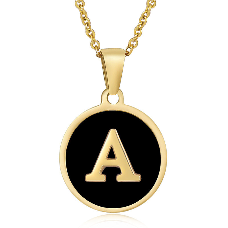 Fashion Round Letter Stainless Steel Gold Plated Shell Pendant Necklace