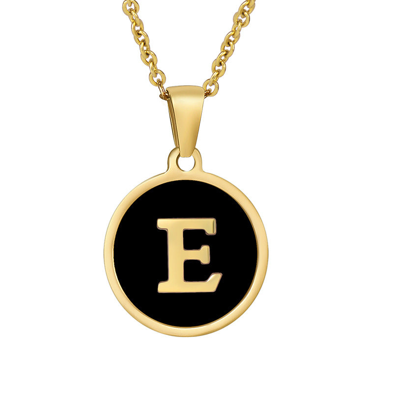 Fashion Round Letter Stainless Steel Gold Plated Shell Pendant Necklace