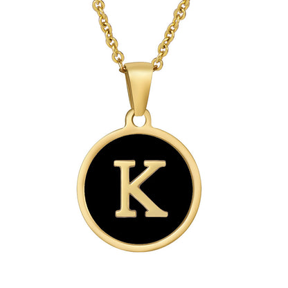 Fashion Round Letter Stainless Steel Gold Plated Shell Pendant Necklace