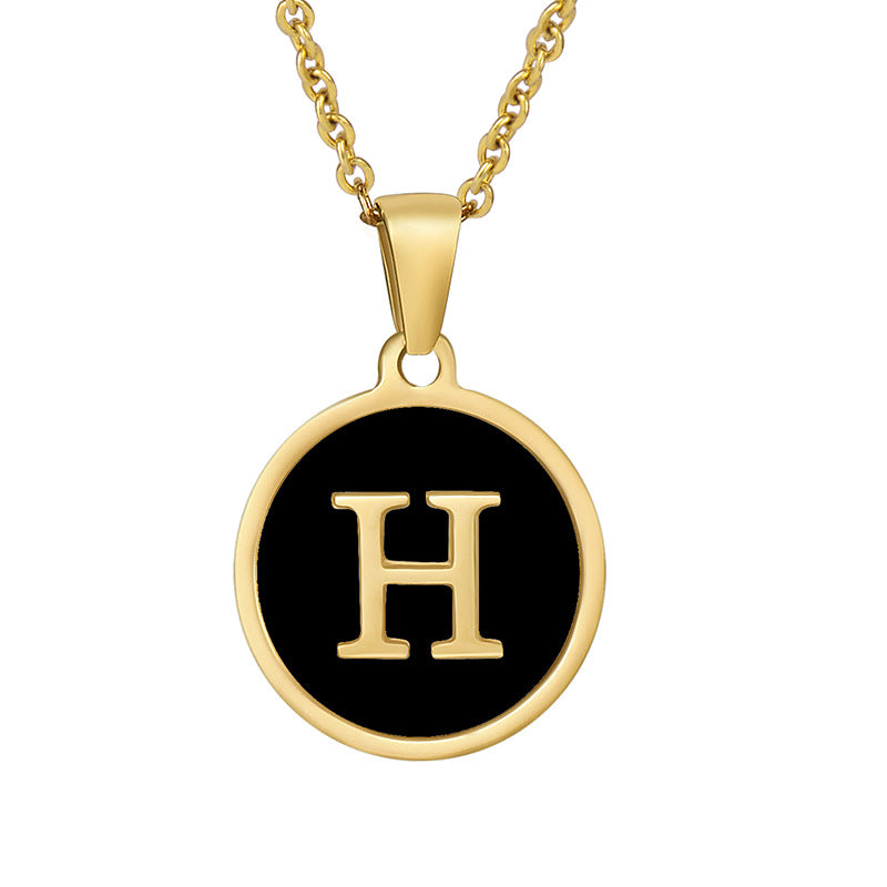 Fashion Round Letter Stainless Steel Gold Plated Shell Pendant Necklace