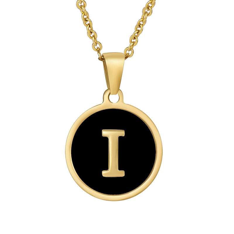 Fashion Round Letter Stainless Steel Gold Plated Shell Pendant Necklace