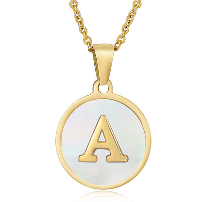 Simple Style Round Letter Stainless Steel Pendant Necklace Gold Plated Shell Stainless Steel Necklaces