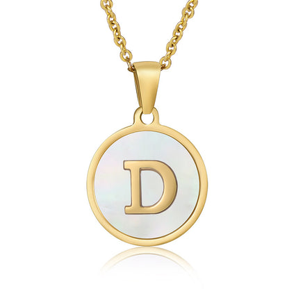 Simple Style Round Letter Stainless Steel Pendant Necklace Gold Plated Shell Stainless Steel Necklaces