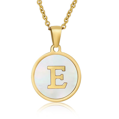 Simple Style Round Letter Stainless Steel Pendant Necklace Gold Plated Shell Stainless Steel Necklaces