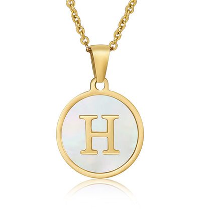 Simple Style Round Letter Stainless Steel Pendant Necklace Gold Plated Shell Stainless Steel Necklaces