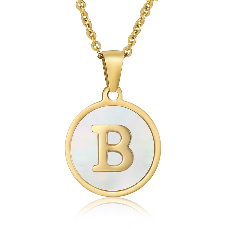 Simple Style Round Letter Stainless Steel Pendant Necklace Gold Plated Shell Stainless Steel Necklaces