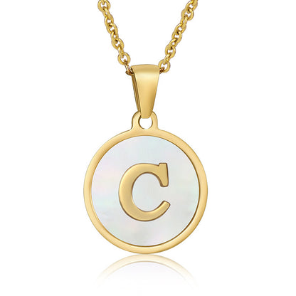 Simple Style Round Letter Stainless Steel Pendant Necklace Gold Plated Shell Stainless Steel Necklaces