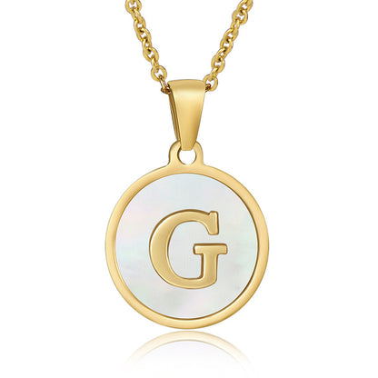 Simple Style Round Letter Stainless Steel Pendant Necklace Gold Plated Shell Stainless Steel Necklaces