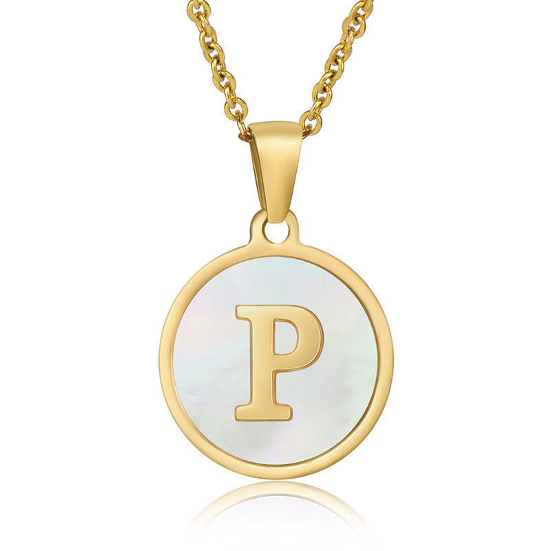 Simple Style Round Letter Stainless Steel Pendant Necklace Gold Plated Shell Stainless Steel Necklaces