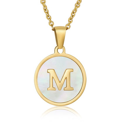 Simple Style Round Letter Stainless Steel Pendant Necklace Gold Plated Shell Stainless Steel Necklaces