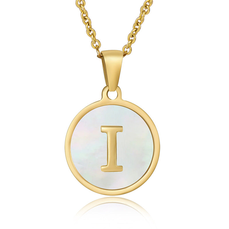 Simple Style Round Letter Stainless Steel Pendant Necklace Gold Plated Shell Stainless Steel Necklaces