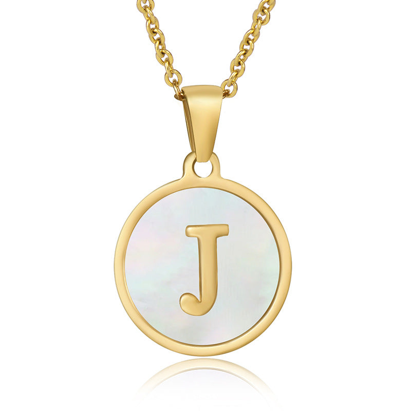 Simple Style Round Letter Stainless Steel Pendant Necklace Gold Plated Shell Stainless Steel Necklaces