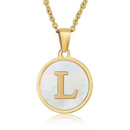 Simple Style Round Letter Stainless Steel Pendant Necklace Gold Plated Shell Stainless Steel Necklaces