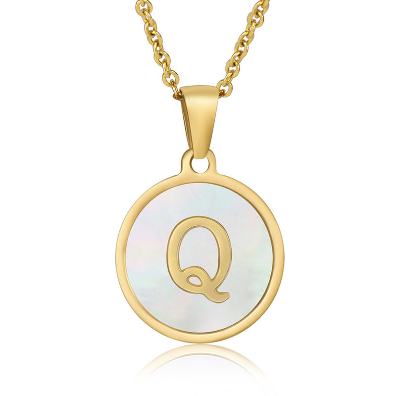 Simple Style Round Letter Stainless Steel Pendant Necklace Gold Plated Shell Stainless Steel Necklaces