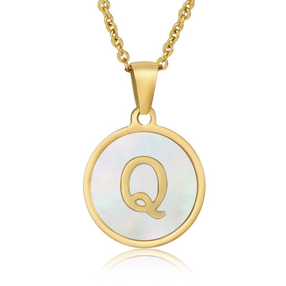 Simple Style Round Letter Stainless Steel Pendant Necklace Gold Plated Shell Stainless Steel Necklaces