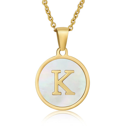 Simple Style Round Letter Stainless Steel Pendant Necklace Gold Plated Shell Stainless Steel Necklaces