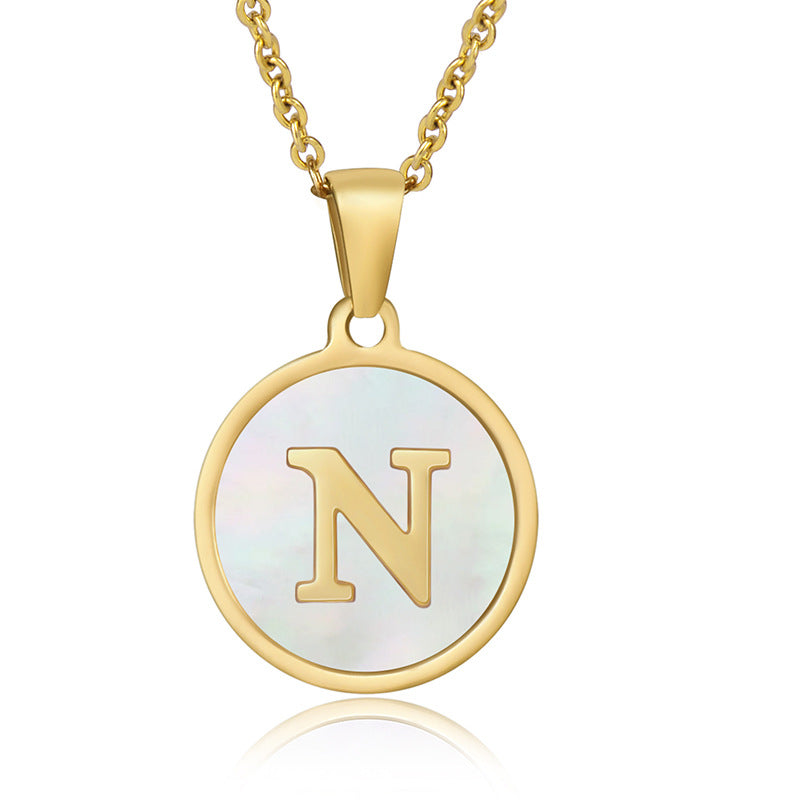 Simple Style Round Letter Stainless Steel Pendant Necklace Gold Plated Shell Stainless Steel Necklaces