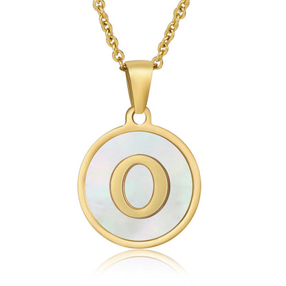 Simple Style Round Letter Stainless Steel Pendant Necklace Gold Plated Shell Stainless Steel Necklaces