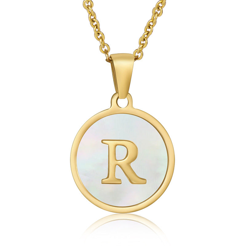 Simple Style Round Letter Stainless Steel Pendant Necklace Gold Plated Shell Stainless Steel Necklaces