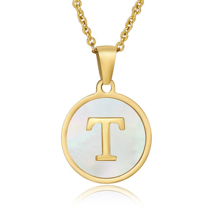 Simple Style Round Letter Stainless Steel Pendant Necklace Gold Plated Shell Stainless Steel Necklaces