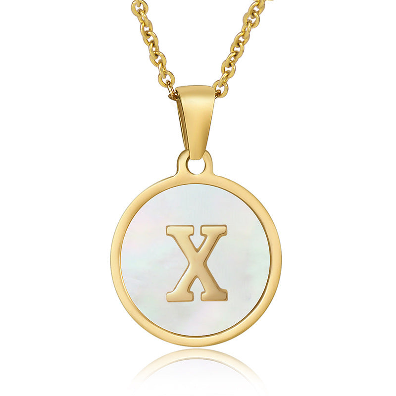 Simple Style Round Letter Stainless Steel Pendant Necklace Gold Plated Shell Stainless Steel Necklaces