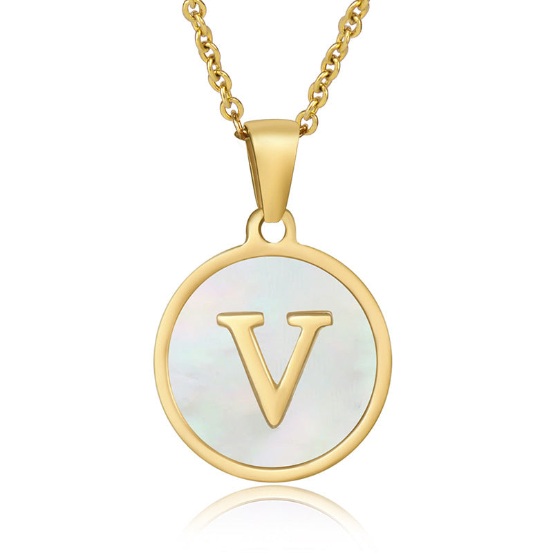 Simple Style Round Letter Stainless Steel Pendant Necklace Gold Plated Shell Stainless Steel Necklaces