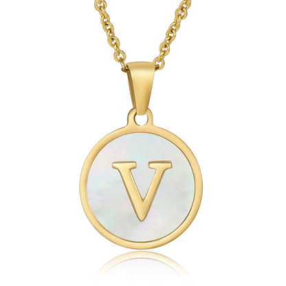 Simple Style Round Letter Stainless Steel Pendant Necklace Gold Plated Shell Stainless Steel Necklaces