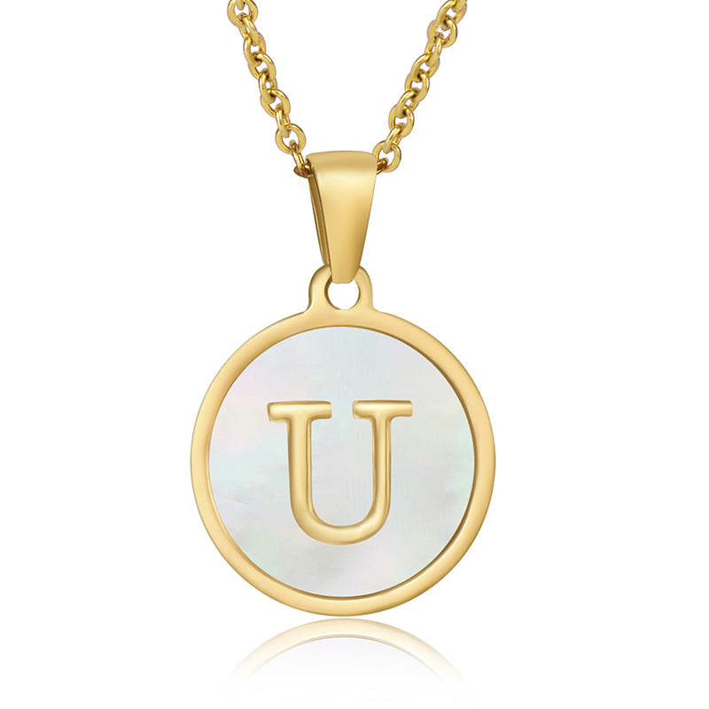 Simple Style Round Letter Stainless Steel Pendant Necklace Gold Plated Shell Stainless Steel Necklaces